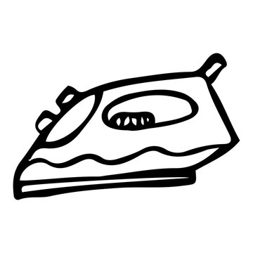 recommend clip art: Iron hand drawn doodle. Object for ironing clothes. Electrical appliance. Smoothing out wrinkles. Laundry room. Vector outline line art illustration.