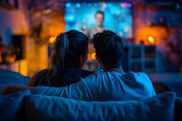 Cozy Evening Together: A Couple Enjoying a Movie Night at Home