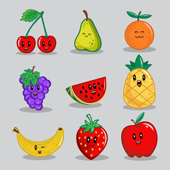 Collection of Cute Cartoon Fruits Characters