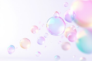 Delicate Pastel Soap Bubbles Against White Background
