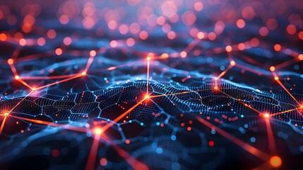 Glowing Digital Web of Interconnected Nodes Representing Network Connectivity and Cyber Concept