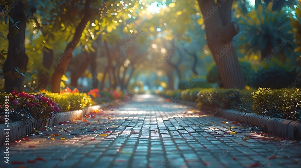 Poster An empty park alley on a spring day : Generative AI