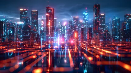 Futuristic Cityscape with Neon Lights and Advanced Architecture Vibrant Atmosphere and Copy Space