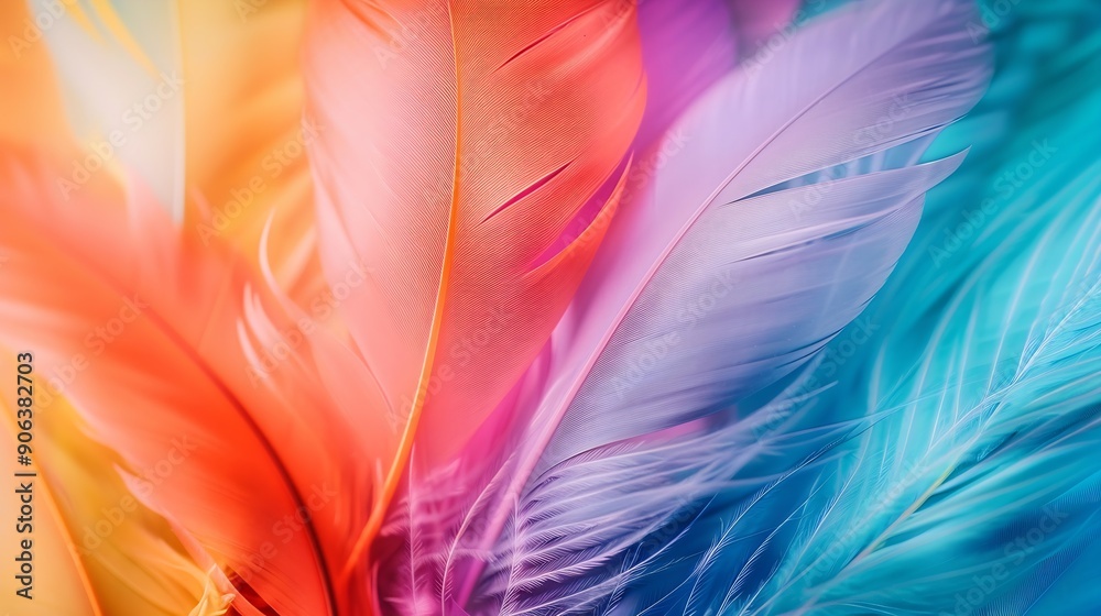 Poster Colorful feather background Copy space : Generative AI