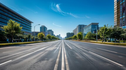 Obraz premium Empty City Street with Modern Buildings.