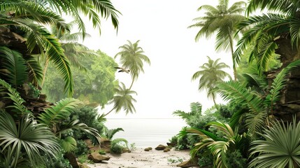 Fototapeta premium Tropical Paradise with Palm Trees and a Sea View.
