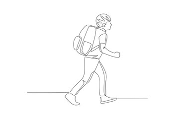 Boys go to school. Back to school concept one-line drawing