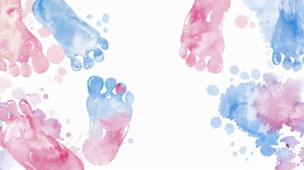 Watercolor Baby Footprints in Pink and Blue.