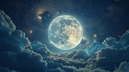 Full Moon Night Sky with Clouds.