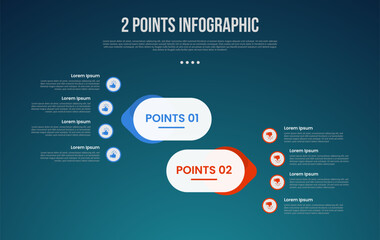 2 or two point template comparison versus things in infographic with round rectangle and arrow opposite direction with modern dark style for slide presentation