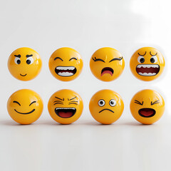 Fototapeta premium set of smileys with emotions, set of variety of yellow emoji faces with different facial expressions, stickers