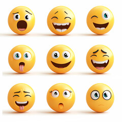 Fototapeta premium set of smileys with emotions, set of variety of yellow emoji faces with different facial expressions, stickers