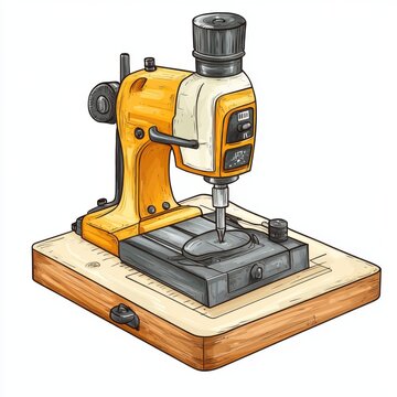 yellow drill press machine on wooden base clip art preview