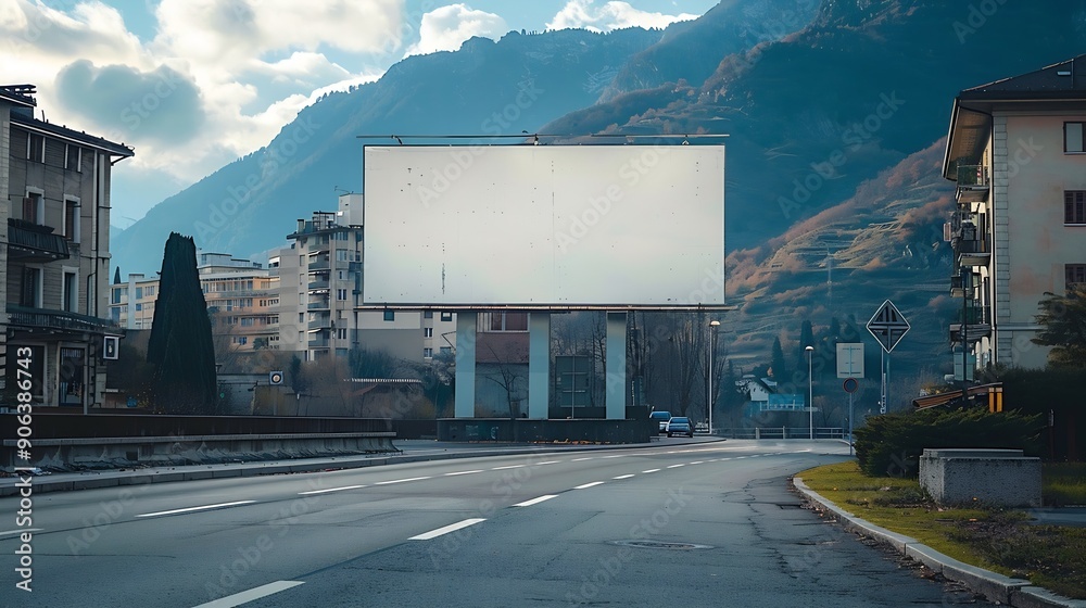 Poster blank billboard on the side of the road in lugano : generative ai