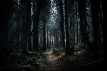 Fototapeta premium Dark and haunted forest generative AI