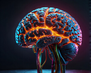 3D model of neuronal connections in the human brain, with glittering glow illustrating complex circuitry and pathways