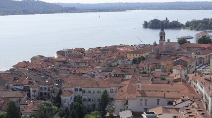 Arona Lake Maggiore, Verbano-Cusio Ossola province, Piedmont, Italy high angle view of city Arona.