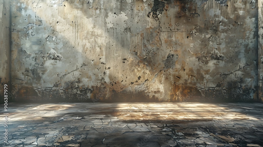 Poster empty warehouse room with grungy stucco concrete wall floor room as background corner of old grunge 