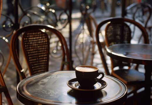 A cup of coffee on a Parisian cafe terrace
