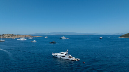 A top-down shot showcasing the sleek design of a modern yacht