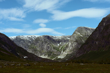 Fototapeta premium View from a trip to the Austerdalsbreen Glacier and the Austerdalen Valley a day of July 2024, in Western Norway.