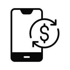 A mobile phone with a dollar sign shows a flat icon of online payment