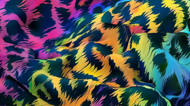 Rainbow leopard print fabric in vibrant close-up motion