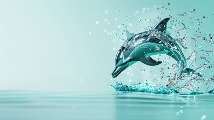 A mesmerizing illustration of creative water shapes forming a dolphin mid-leap, with intricate splashes and droplets adding dynamic movement