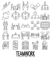 Teamwork Related Doodle vector icon set. Drawing sketch illustration hand drawn line eps10