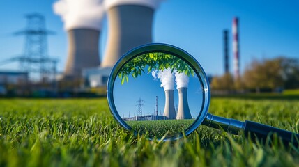 Modern power plant generating electricity with sustainable green strategies to reduce CO2 emissions.