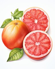 Halves of grapefruit in watercolor style. Botanical illustration