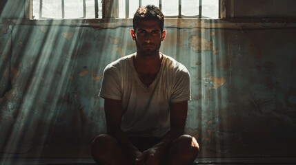 Man Sitting by a Window in a Dark Room