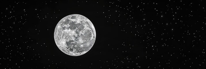 Naklejka premium Clear image of a full moon shining brightly in a dark sky devoid of stars