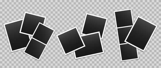Vector empty photo frames with shadow isolated on transparent background. Template mockup photo design.