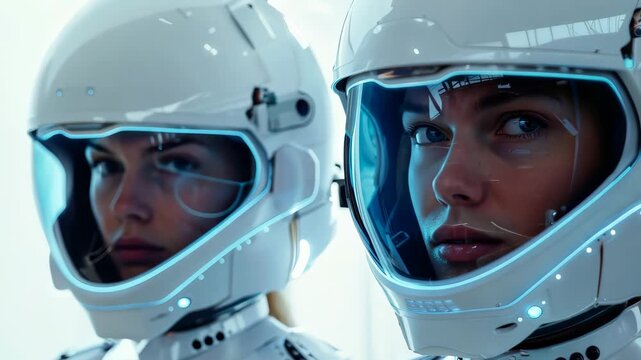 Space helmet astronaut focused on mission prep for departure