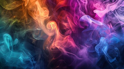 Fototapeta premium Vibrant swirling patterns of colored smoke blending seamlessly against a dark background