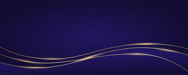 Dark luxury background with gold glowing lines. Navy abstract banner © magicmary