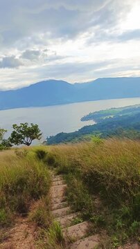 Beautiful view of Lake Singkarak from the top of Aua Sarumpun, West Sumatra