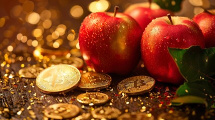 A Red apples and gold coins.