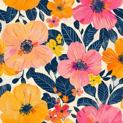 Seamless pattern with decorative flowers. Hand-drawn illustration.