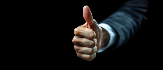 Closeup of a Hand Giving a Thumbs Up Gesture, a Positive and Approving Symbol