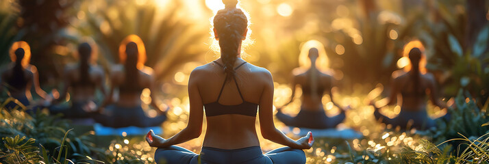 Tranquil yoga retreat with participants practicing different yoga poses in a natural setting focusing on improving their physical and mental health