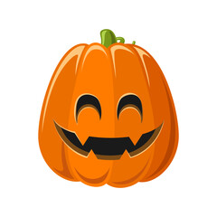 Cute Happy Jack O Lantern, Classic Halloween Pumpkin Flat Vector Illustration