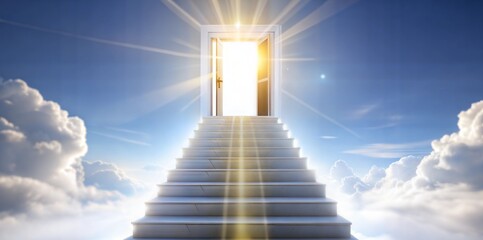 Heavenly staircase glowing door spiritual concept background product showcase platform scene