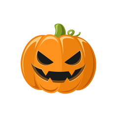 Happy Evil Jack O Lantern, Cute Classic Halloween Pumpkin Flat Vector Illustration