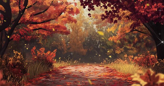 Create an inviting background featuring autumn scenery, with rich, vibrant foliage and natural textures in high definition, ensuring a clean, noise-free presentation