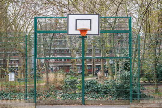 Outdoor basketball court at Newington Gardens in London