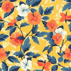Seamless pattern with flowers in retro style.  illustration.