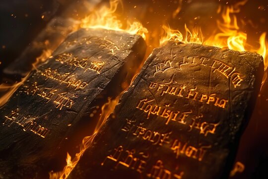 The Ten Commandments written on stone tablets write