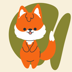 Cute kawaii fox in cartoon, flat, doodle, simple style. Design element for posters, postcards, greeting cards, wallpapers, children's clothes, fabrics, t-shirts, logos, cover